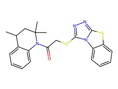 2-([1,2,4]triazolo[3,4-b][1,3]benzothiazol-3-ylsulfanyl)-1-(2,2,4-trimethyl-3,4-dihydroquinolin-1(2H)-yl)ethanone structure