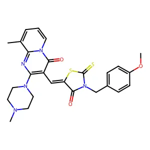 3-{(Z)-[3-(4-methoxybenzyl)-4-oxo-2-thioxo-1,3-thiazolidin-5-ylidene]methyl}-9-methyl-2-(4-methylpiperazin-1-yl)-4H-pyrido[1,2-a]pyrimidin-4-one structure