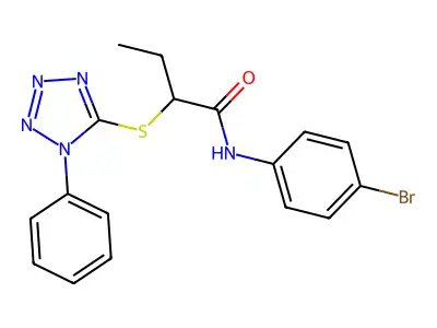 N-(4-bromophenyl)-2-(1-phenyltetrazol-5-yl)sulfanylbutanamide structure