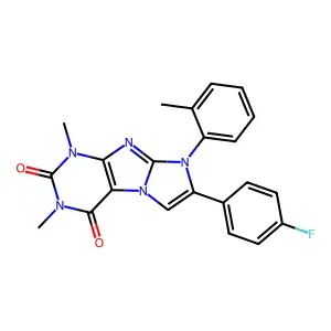 7-(4-fluorophenyl)-1,3-dimethyl-8-(o-tolyl)-1H-imidazo[2,1-f]purine-2,4(3H,8H)-dione structure