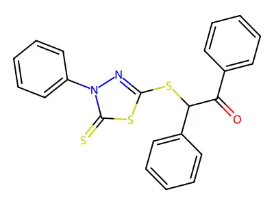 1,2-diphenyl-2-[(4-phenyl-5-thioxo-4,5-dihydro-1,3,4-thiadiazol-2-yl)sulfanyl]ethanone structure
