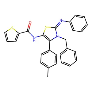 N-[(2E)-3-benzyl-4-(4-methylphenyl)-2-(phenylimino)-2,3-dihydro-1,3-thiazol-5-yl]thiophene-2-carboxamide structure