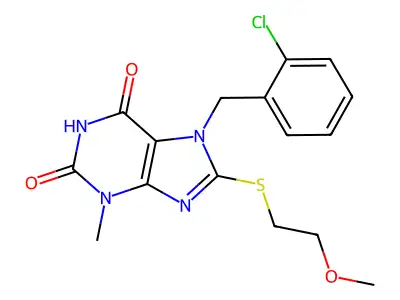 7-(2-chlorobenzyl)-8-((2-methoxyethyl)thio)-3-methyl-1H-purine-2,6(3H,7H)-dione structure