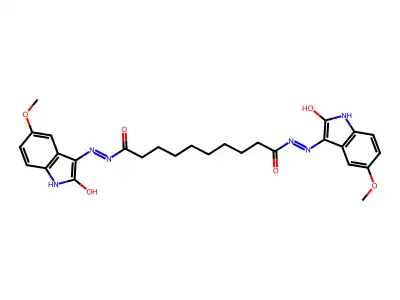 N'~1~,N'~10~-bis[(3Z)-5-methoxy-2-oxo-1,2-dihydro-3H-indol-3-ylidene]decanedihydrazide structure