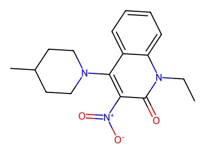 1-ethyl-4-(4-methylpiperidin-1-yl)-3-nitroquinolin-2(1H)-one structure