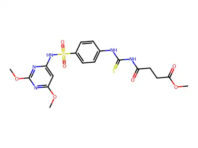 methyl 4-[({4-[(2,6-dimethoxypyrimidin-4-yl)sulfamoyl]phenyl}carbamothioyl)amino]-4-oxobutanoate structure