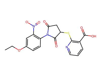 2-((1-(4-Ethoxy-2-nitrophenyl)-2,5-dioxopyrrolidin-3-yl)thio)nicotinic acid structure