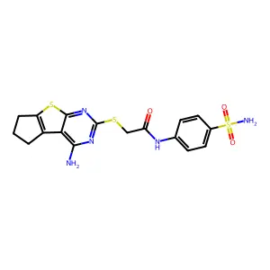 2-((4-amino-6,7-dihydro-5H-cyclopenta[4,5]thieno[2,3-d]pyrimidin-2-yl)thio)-N-(4-sulfamoylphenyl)acetamide structure