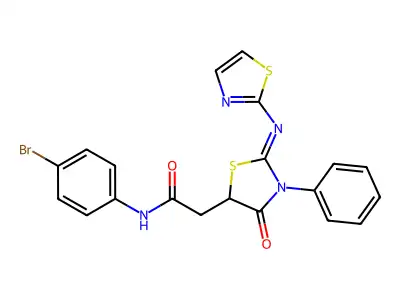 N-(4-bromophenyl)-2-[4-oxo-3-phenyl-2-(1,3-thiazol-2-ylimino)-1,3-thiazolidin-5-yl]acetamide structure