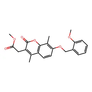 methyl {7-[(2-methoxybenzyl)oxy]-4,8-dimethyl-2-oxo-2H-chromen-3-yl}acetate structure