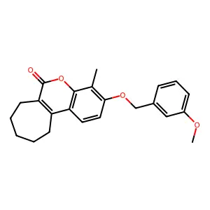 3-[(3-methoxybenzyl)oxy]-4-methyl-8,9,10,11-tetrahydrocyclohepta[c]chromen-6(7H)-one structure
