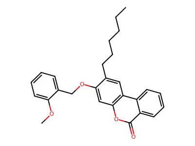 2-hexyl-3-[(2-methoxybenzyl)oxy]-6H-benzo[c]chromen-6-one structure