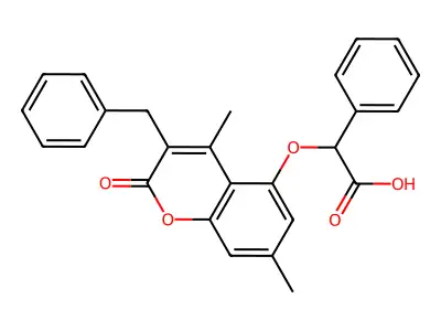 2-(3-Benzyl-4,7-dimethyl-2-oxochromen-5-yl)oxy-2-phenylacetic acid structure