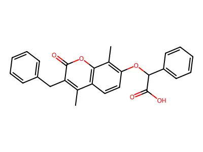 2-(3-Benzyl-4,8-dimethyl-2-oxochromen-7-yl)oxy-2-phenylacetic acid structure