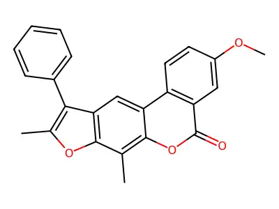 3-methoxy-7,9-dimethyl-10-phenyl-5H-benzo[c]furo[3,2-g]chromen-5-one structure