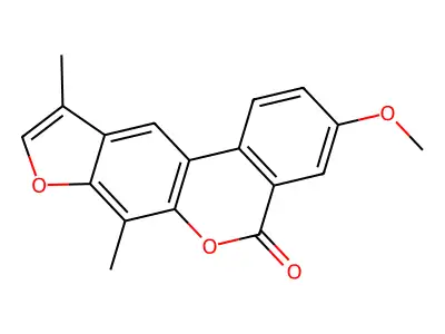 3-methoxy-7,10-dimethyl-5H-benzo[c]furo[3,2-g]chromen-5-one structure