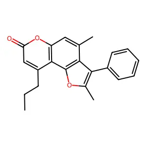 2,4-dimethyl-3-phenyl-9-propyl-7H-furo[2,3-f]chromen-7-one structure