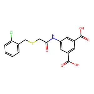 5-({[(2-Chlorobenzyl)sulfanyl]acetyl}amino)benzene-1,3-dicarboxylic acid structure