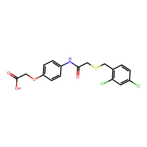 [4-({[(2,4-Dichlorobenzyl)sulfanyl]acetyl}amino)phenoxy]acetic acid structure