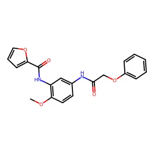 N-[2-methoxy-5-[(2-phenoxyacetyl)amino]phenyl]furan-2-carboxamide structure