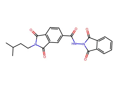 N-(1,3-dioxoisoindol-2-yl)-2-(3-methylbutyl)-1,3-dioxoisoindole-5-carboxamide structure
