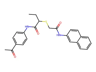 N-(4-acetylphenyl)-2-[2-(naphthalen-2-ylamino)-2-oxoethyl]sulfanylbutanamide structure