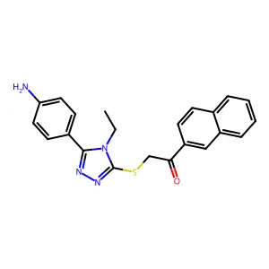 2-{[5-(4-aminophenyl)-4-ethyl-4H-1,2,4-triazol-3-yl]sulfanyl}-1-(2-naphthyl)ethanone structure