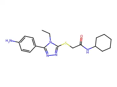 2-[[5-(4-aminophenyl)-4-ethyl-1,2,4-triazol-3-yl]sulfanyl]-N-cyclohexylacetamide structure