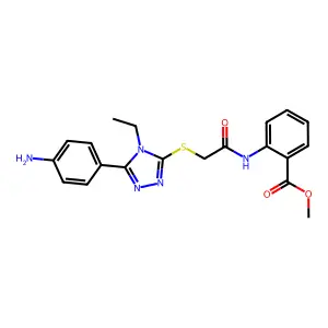 methyl 2-[({[5-(4-aminophenyl)-4-ethyl-4H-1,2,4-triazol-3-yl]sulfanyl}acetyl)amino]benzoate structure