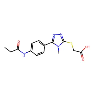 2-((4-methyl-5-(4-propionamidophenyl)-4H-1,2,4-triazol-3-yl)thio)acetic acid structure