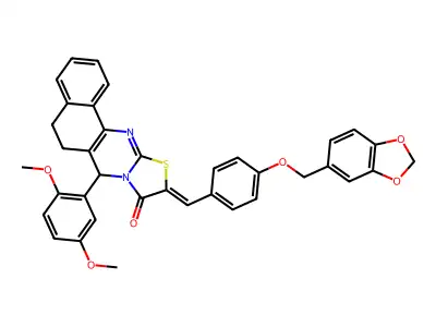 10-[[4-(1,3-Benzodioxol-5-ylmethoxy)phenyl]methylene]-7-(2,5-dimethoxyphenyl)-5,7-dihydro-6H-benzo[h]thiazolo[2,3-b]quinazolin-9(10H)-one structure