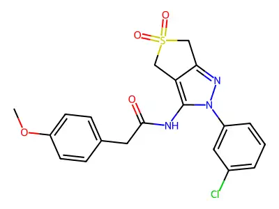 N-[2-(3-chlorophenyl)-5,5-dioxido-2,6-dihydro-4H-thieno[3,4-c]pyrazol-3-yl]-2-(4-methoxyphenyl)acetamide structure