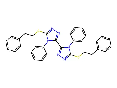 5,5'-bis(phenethylthio)-4,4'-diphenyl-4H,4'H-3,3'-bi(1,2,4-triazole) structure