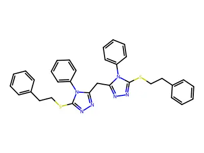 bis(5-(phenethylthio)-4-phenyl-4H-1,2,4-triazol-3-yl)methane structure