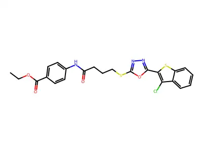 ethyl 4-[(4-{[5-(3-chloro-1-benzothiophen-2-yl)-1,3,4-oxadiazol-2-yl]sulfanyl}butanoyl)amino]benzoate structure