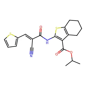 (E)-isopropyl 2-(2-cyano-3-(thiophen-2-yl)acrylamido)-4,5,6,7-tetrahydrobenzo[b]thiophene-3-carboxylate structure
