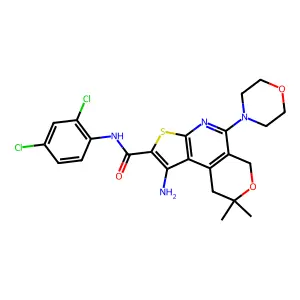 1-amino-N-(2,4-dichlorophenyl)-8,8-dimethyl-5-morpholino-8,9-dihydro-6H-pyrano[4,3-d]thieno[2,3-b]pyridine-2-carboxamide structure