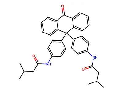 N,N'-((10-oxo-9,10-dihydroanthracene-9,9-diyl)bis(4,1-phenylene))bis(3-methylbutanamide) structure