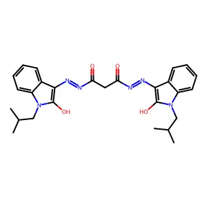 N'~1~-[(3E)-1-(2-methylpropyl)-2-oxo-1,2-dihydro-3H-indol-3-ylidene]-N'~3~-[(3Z)-1-(2-methylpropyl)-2-oxo-1,2-dihydro-3H-indol-3-ylidene]propanedihydrazide structure