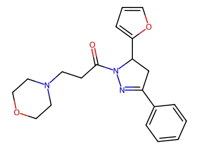 1-(5-(furan-2-yl)-3-phenyl-4,5-dihydro-1H-pyrazol-1-yl)-3-morpholinopropan-1-one structure
