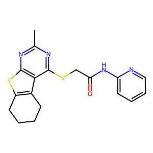 2-[(2-methyl-5,6,7,8-tetrahydro-[1]benzothiolo[2,3-d]pyrimidin-4-yl)sulfanyl]-N-pyridin-2-ylacetamide structure