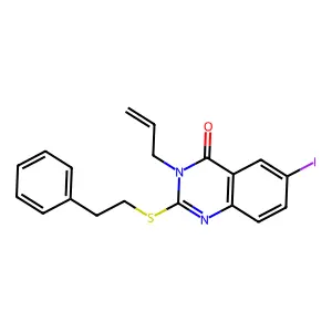 6-iodo-2-[(2-phenylethyl)sulfanyl]-3-(prop-2-en-1-yl)quinazolin-4(3H)-one structure