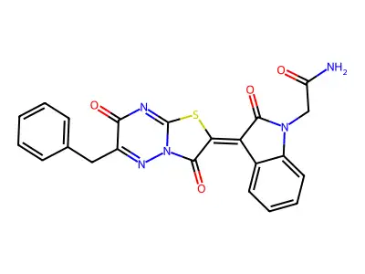 2-[(3Z)-3-(6-benzyl-3,7-dioxo-7H-[1,3]thiazolo[3,2-b][1,2,4]triazin-2(3H)-ylidene)-2-oxo-2,3-dihydro-1H-indol-1-yl]acetamide structure