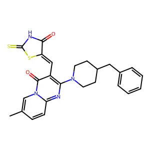 2-(4-benzylpiperidin-1-yl)-3-[(Z)-(4-hydroxy-2-thioxo-1,3-thiazol-5(2H)-ylidene)methyl]-7-methyl-4H-pyrido[1,2-a]pyrimidin-4-one structure