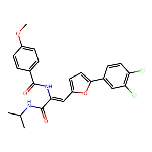 N-[(1Z)-1-[5-(3,4-dichlorophenyl)furan-2-yl]-3-oxo-3-(propan-2-ylamino)prop-1-en-2-yl]-4-methoxybenzamide structure