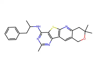 2,8,8-trimethyl-N-(1-phenylpropan-2-yl)-7,10-dihydro-8H-pyrano[3'',4'':5',6']pyrido[3',2':4,5]thieno[3,2-d]pyrimidin-4-amine structure
