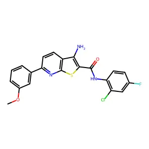 3-amino-N-(2-chloro-4-fluorophenyl)-6-(3-methoxyphenyl)thieno[2,3-b]pyridine-2-carboxamide structure