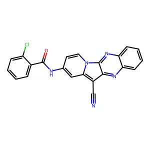 2-chloro-N-(12-cyanoindolizino[2,3-b]quinoxalin-2-yl)benzamide structure