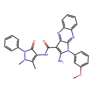 2-amino-N-(1,5-dimethyl-3-oxo-2-phenyl-2,3-dihydro-1H-pyrazol-4-yl)-1-(3-methoxyphenyl)-1H-pyrrolo[2,3-b]quinoxaline-3-carboxamide structure