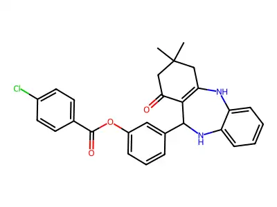 [3-(9,9-dimethyl-7-oxo-6,8,10,11-tetrahydro-5H-benzo[b][1,4]benzodiazepin-6-yl)phenyl] 4-chlorobenzoate structure